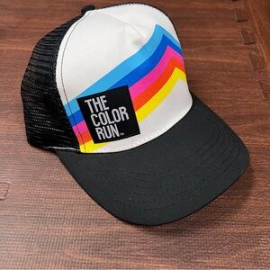 The Color Run Logo Trucker Hat Black White Adjustable Mesh